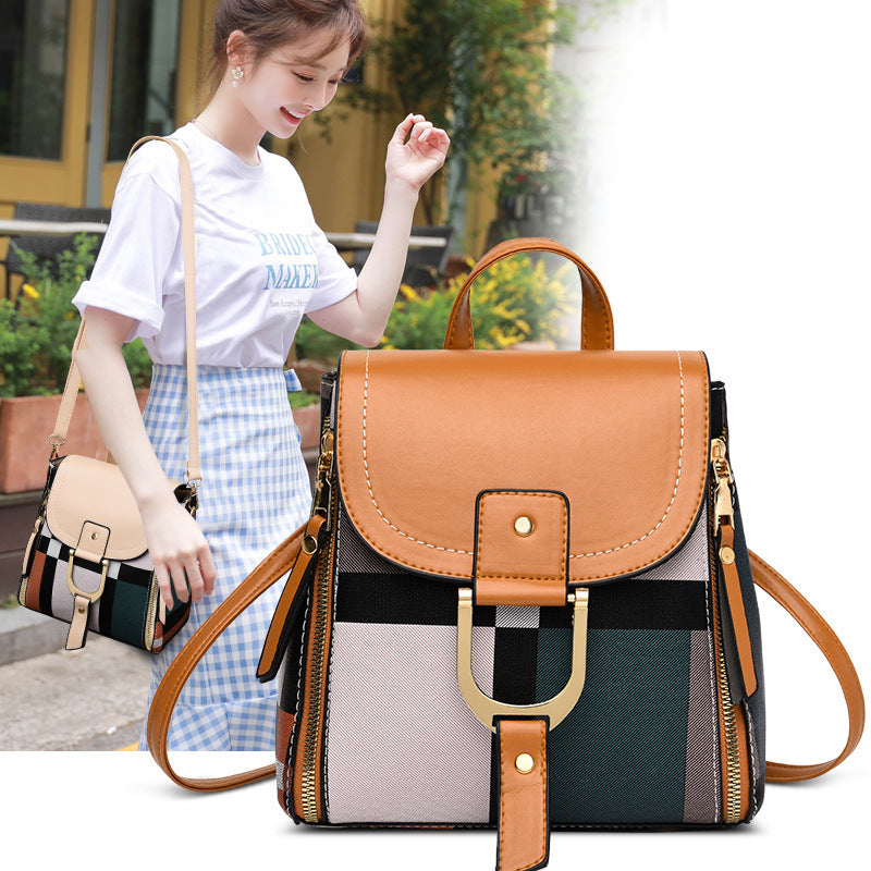 Women Grid Backpacks Female School Bag Girls Travel Bag